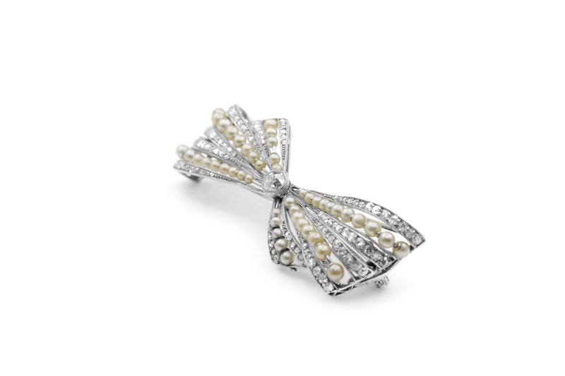 Platinum and 14ct Yellow Gold Antique Pearl and Diamond Brooch