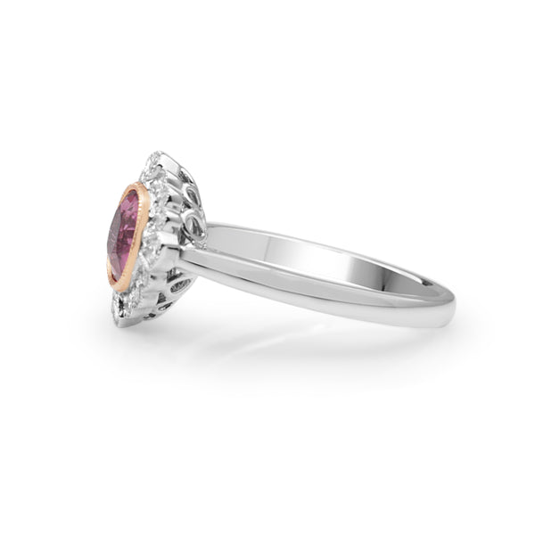 18ct White Gold Vintage Style Pink Sapphire and Diamond Ring