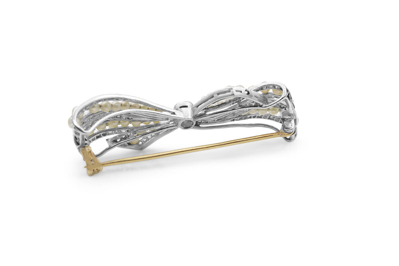 Platinum and 14ct Yellow Gold Antique Pearl and Diamond Brooch