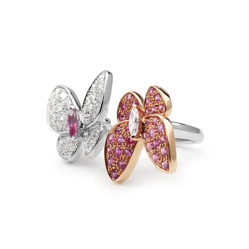 18ct Rose and White Gold Sapphire and Diamond Butterfly Ring