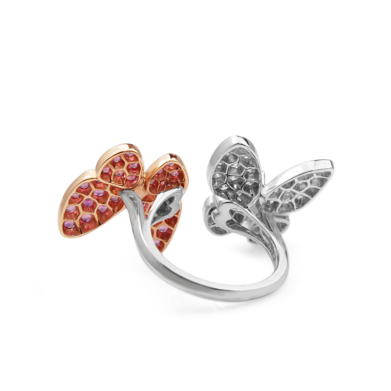18ct Rose and White Gold Sapphire and Diamond Butterfly Ring