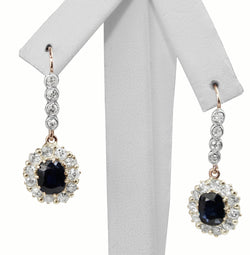 18ct Gold Antique Sapphire and Diamond Drop Earrings