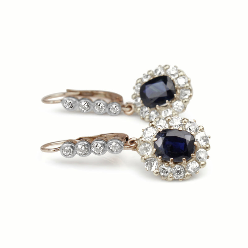 18ct Gold Antique Sapphire and Diamond Drop Earrings