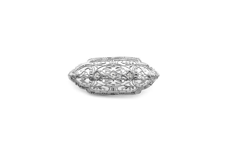 10ct White Gold Filigree Diamond Brooch