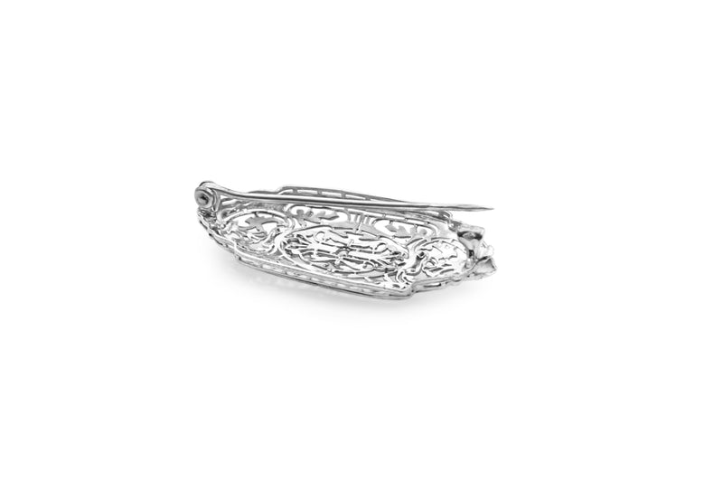 10ct White Gold Filigree Diamond Brooch