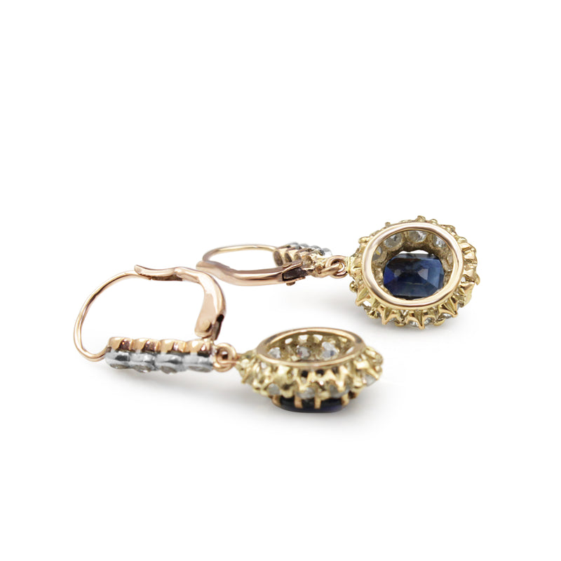 18ct Gold Antique Sapphire and Diamond Drop Earrings