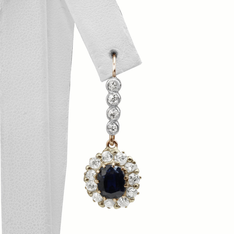 18ct Gold Antique Sapphire and Diamond Drop Earrings