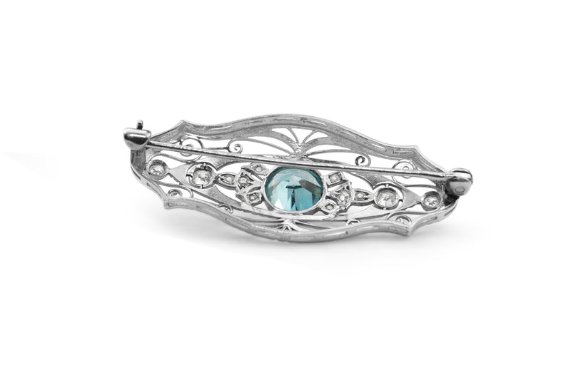 Platinum Art Deco Zircon and Diamond Brooch