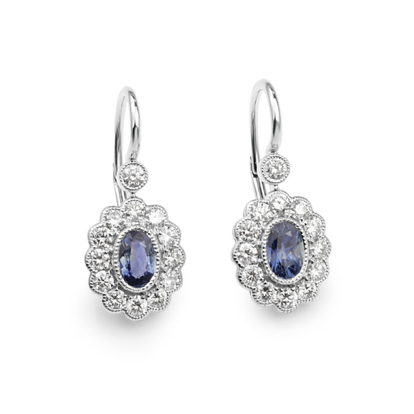 18ct White Gold Sapphire and Diamond Daisy Drop Earrings