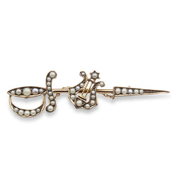 9ct Rose Gold Victorian Sword/Dagger Pearl Brooch