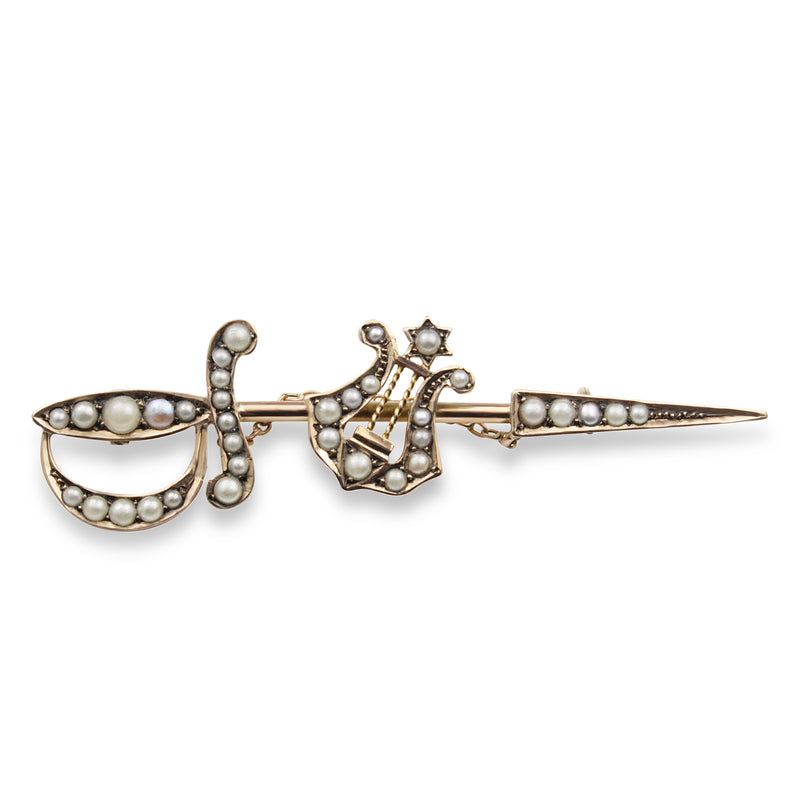 9ct Rose Gold Victorian Sword/Dagger Pearl Brooch