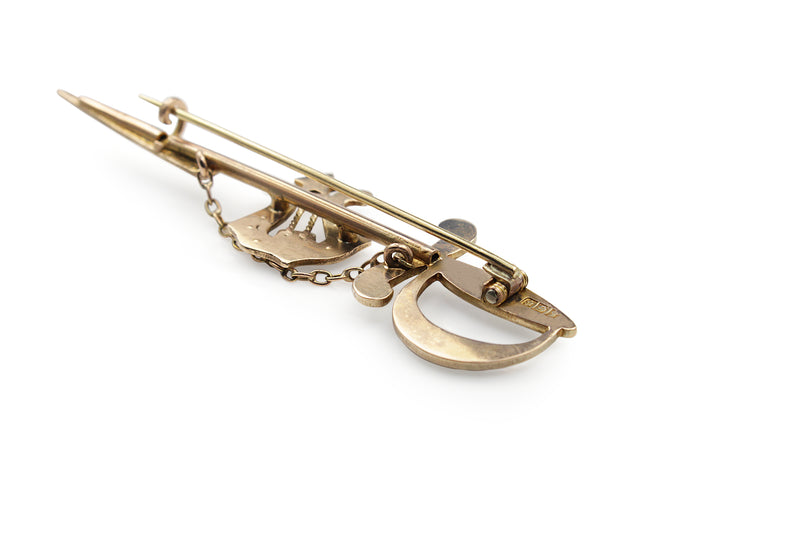 9ct Rose Gold Victorian Sword/Dagger Pearl Brooch