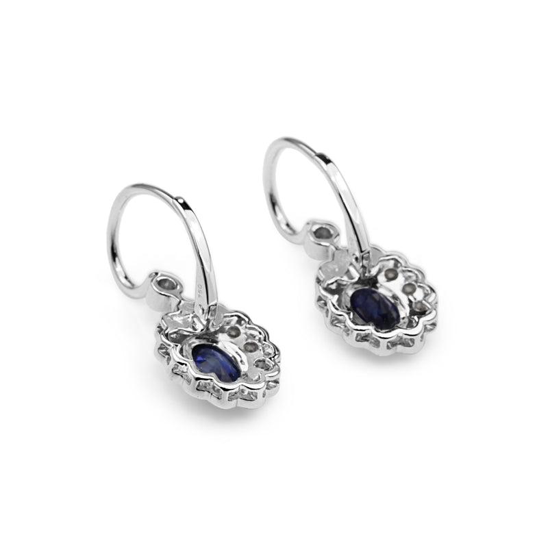 18ct White Gold Sapphire and Diamond Daisy Drop Earrings