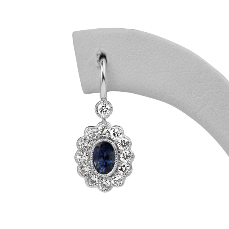 18ct White Gold Sapphire and Diamond Daisy Drop Earrings