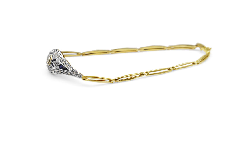 18ct Yellow and White Gold Sapphire and Diamond Art Deco Bracelet
