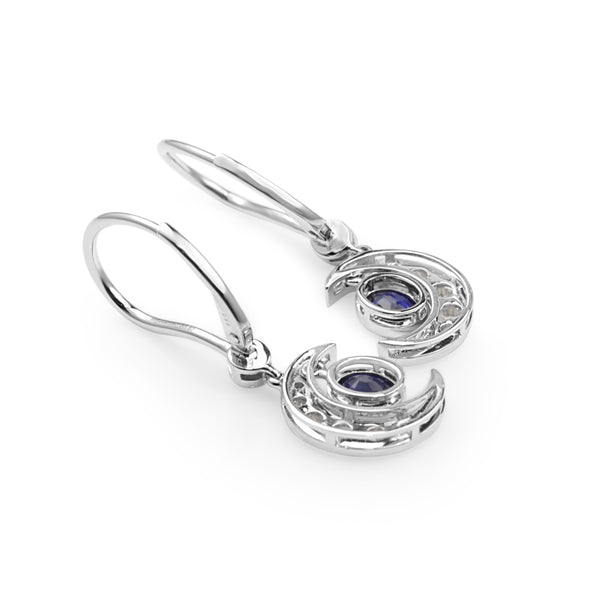 18ct White Gold Sapphire and Diamond Crescent Moon Earrings