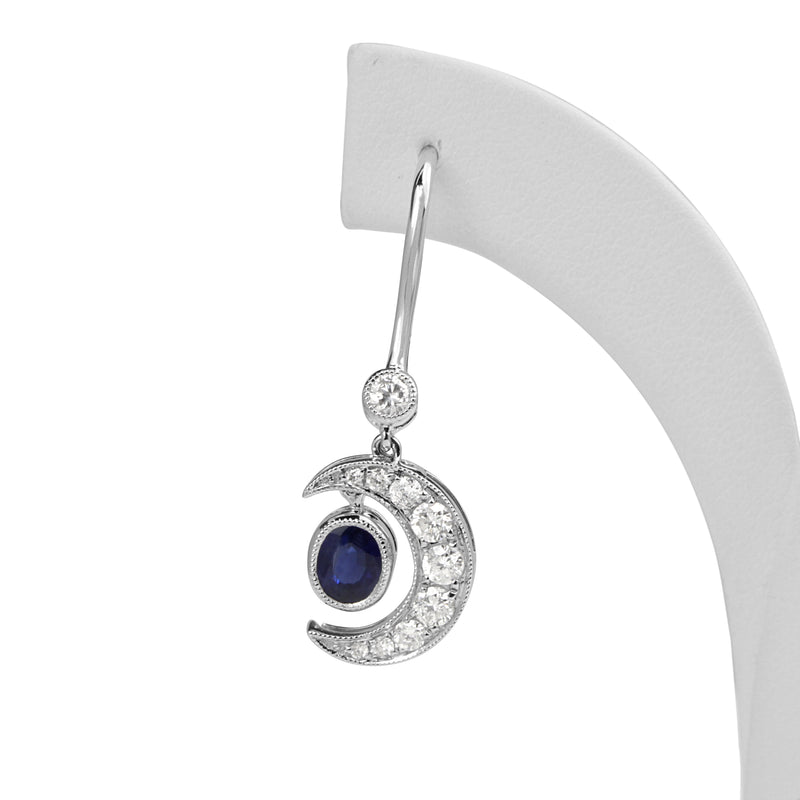 18ct White Gold Sapphire and Diamond Crescent Moon Earrings