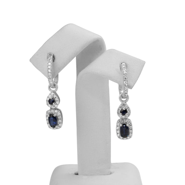 10ct White Gold Sapphire and Diamond Drop Earrings