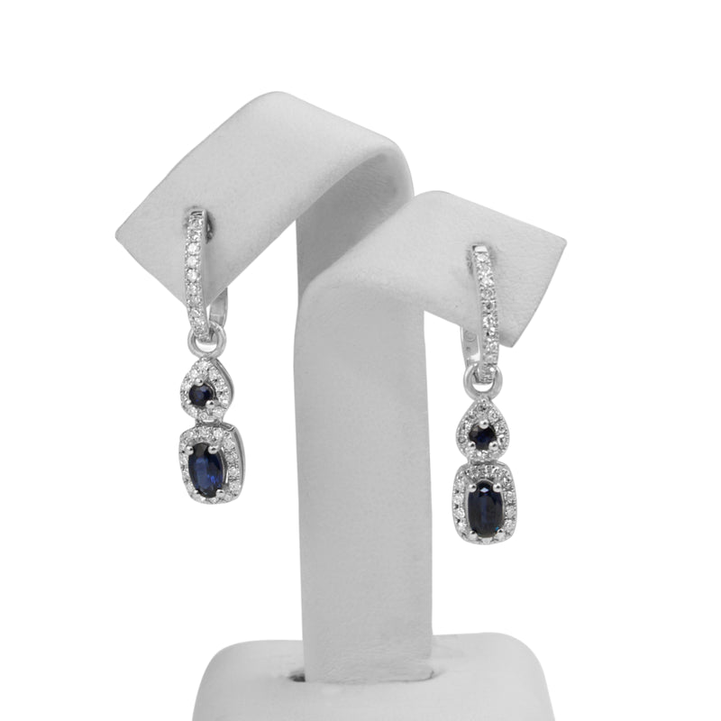 10ct White Gold Sapphire and Diamond Drop Earrings