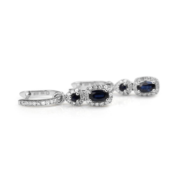 10ct White Gold Sapphire and Diamond Drop Earrings
