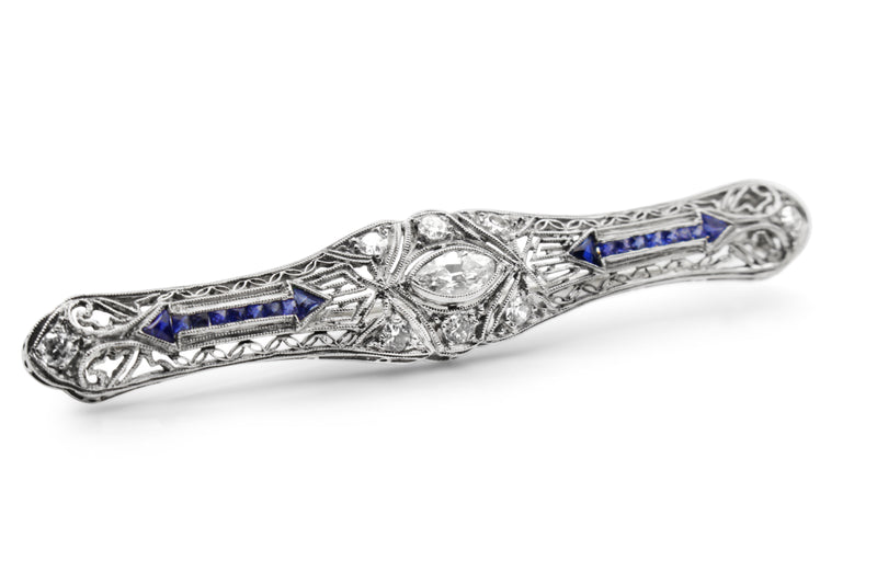 Platinum Art Deco Sapphire and Diamond Brooch