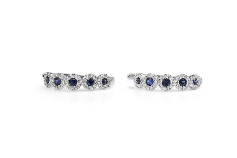 9ct White Gold Sapphire and Diamond Hoop Earrings