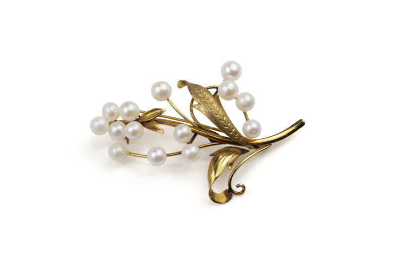 14ct Yellow Gold Cultured Pearl Brooch