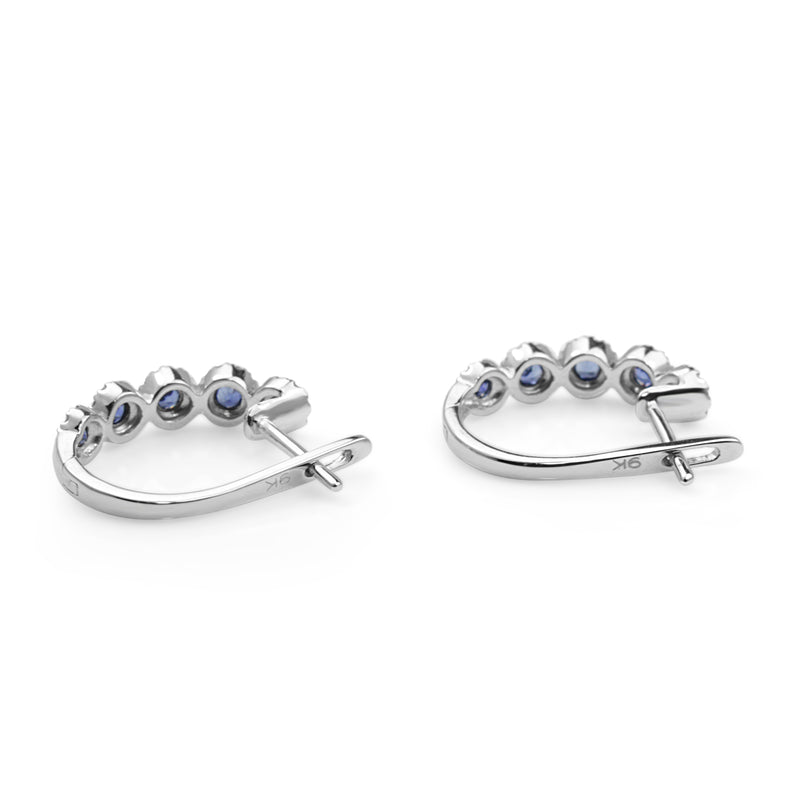 9ct White Gold Sapphire and Diamond Hoop Earrings