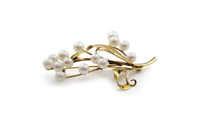 14ct Yellow Gold Cultured Pearl Brooch