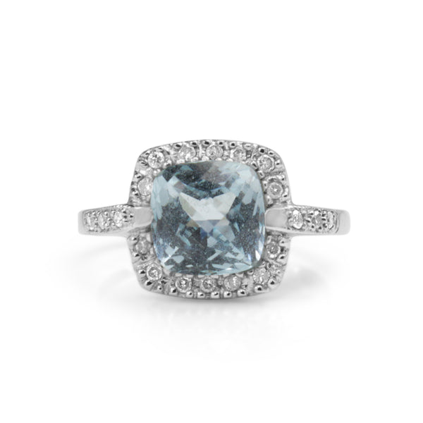 9ct White Gold Aquamarine and Diamond Halo Ring