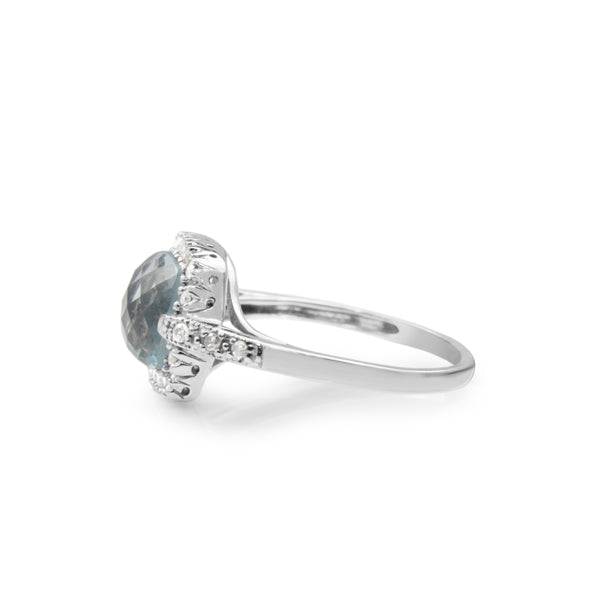 9ct White Gold Aquamarine and Diamond Halo Ring