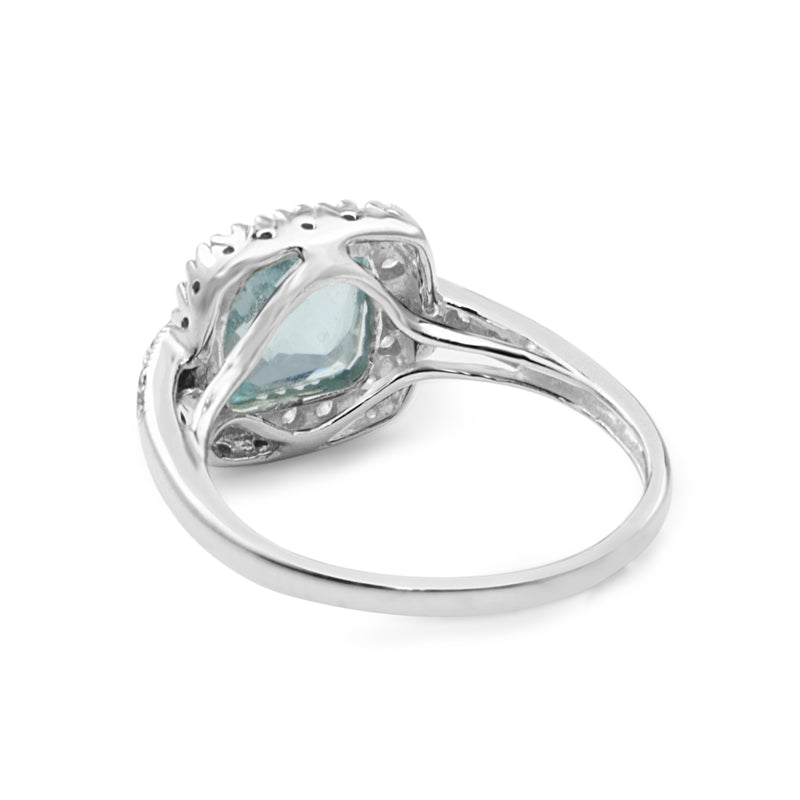 9ct White Gold Aquamarine and Diamond Halo Ring