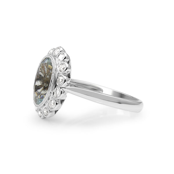 18ct White Gold Aquamarine and Diamond Daisy Ring