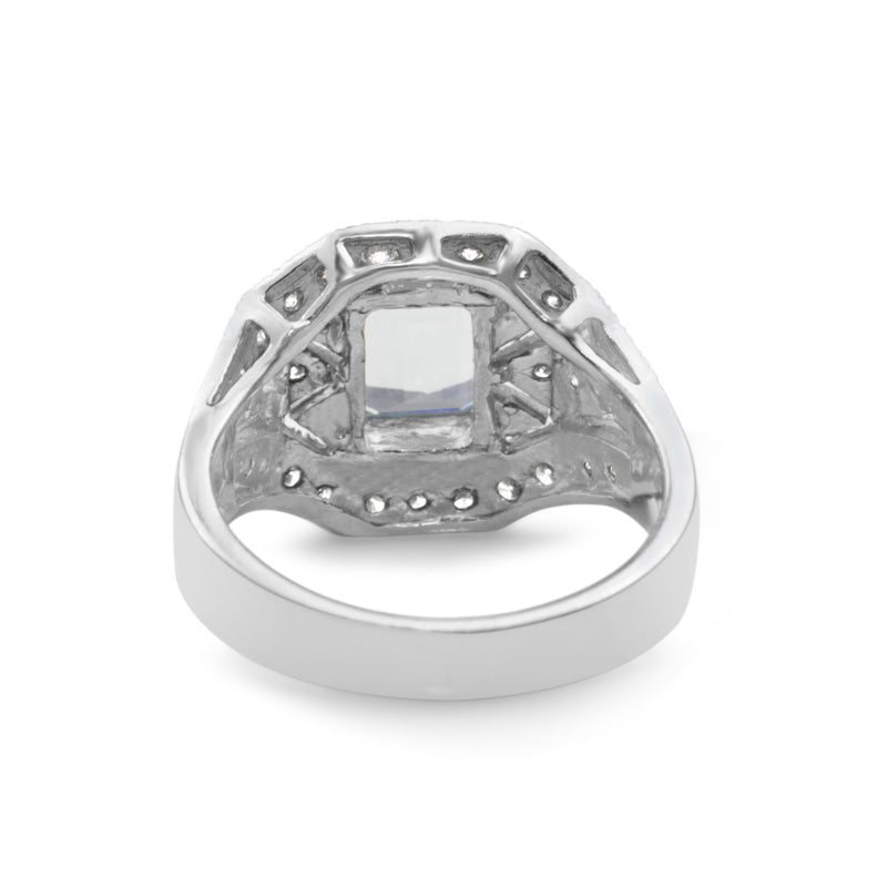 14ct White Gold Art Deco Style Aquamarine and Diamond Ring