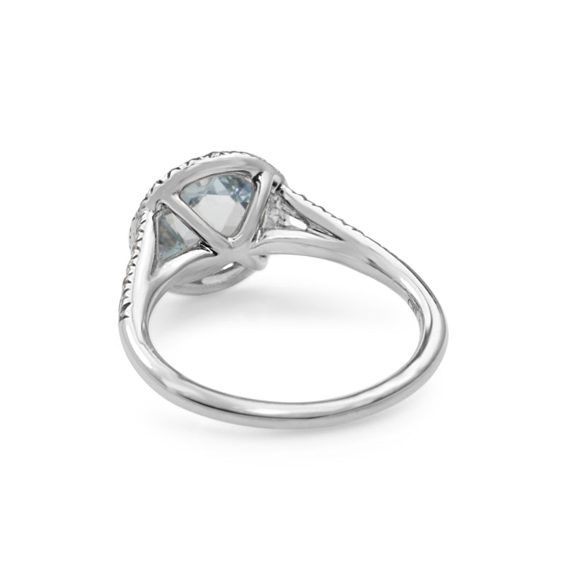 18ct White Gold Rose Cut Aquamarine and Diamond Halo Ring