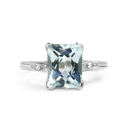 10ct White Gold Aquamarine and Diamond Ring