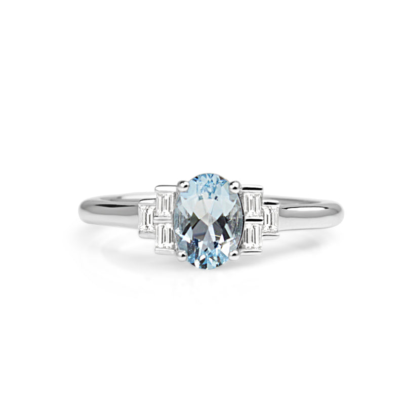 9ct White Gold Aquamarine and Diamond Ring