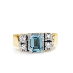 18ct Yellow Gold and Palladium Aquamarine and Diamond Ring