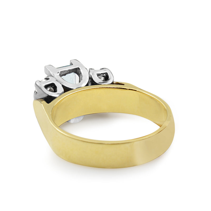 18ct Yellow Gold and Palladium Aquamarine and Diamond Ring