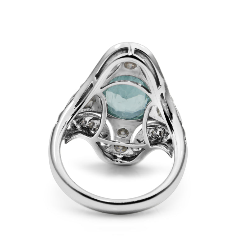 18ct White Gold Art Deco Style Aquamarine and Diamond Ring