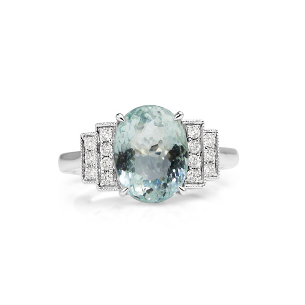 18ct White Gold Aquamarine and Diamond Ring