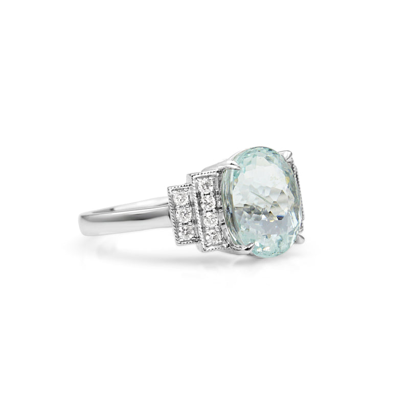 18ct White Gold Aquamarine and Diamond Ring