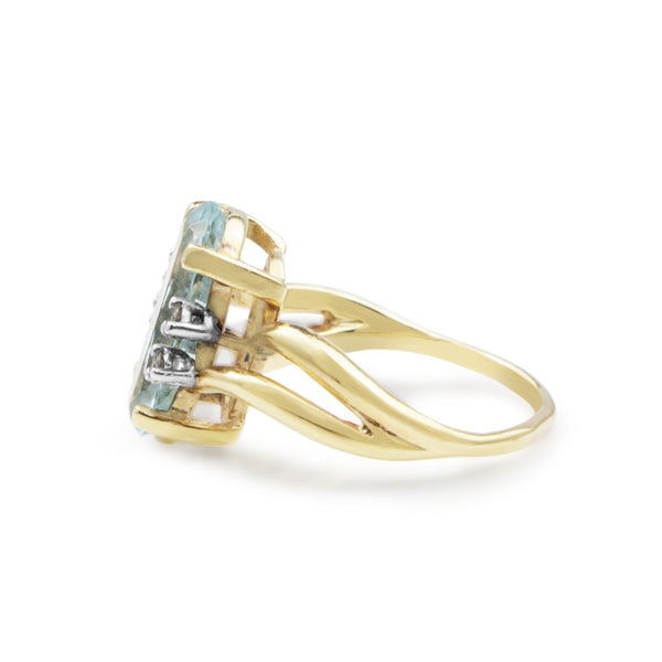 14ct Yellow Gold Aquamarine and Diamond Ring