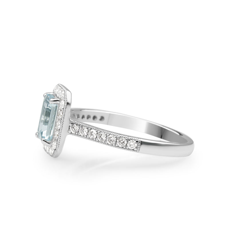 9ct White Gold Aquamarine and Diamond Halo Ring