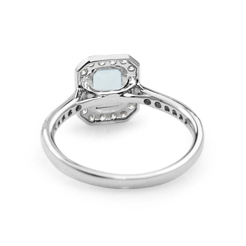 9ct White Gold Aquamarine and Diamond Halo Ring