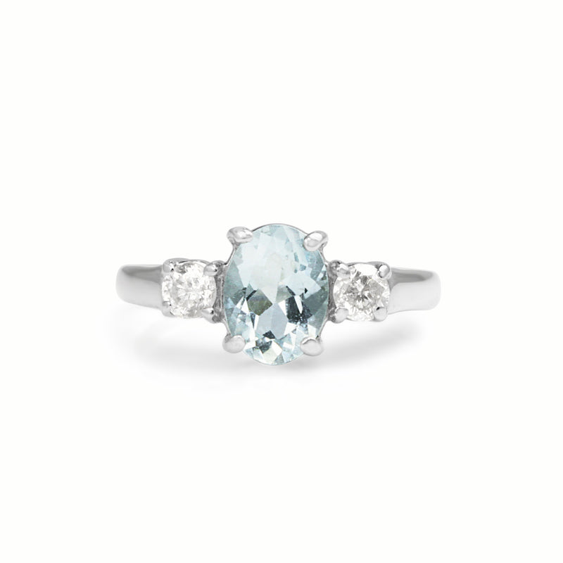 14ct White Gold Aquamarine and Diamond 3 Stone Ring