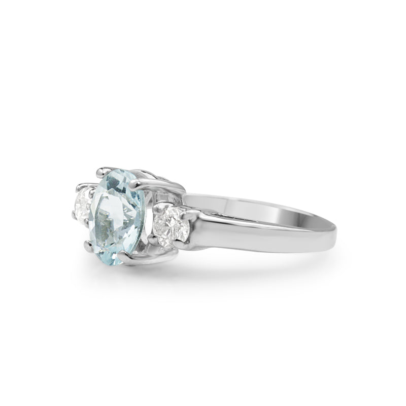 14ct White Gold Aquamarine and Diamond 3 Stone Ring