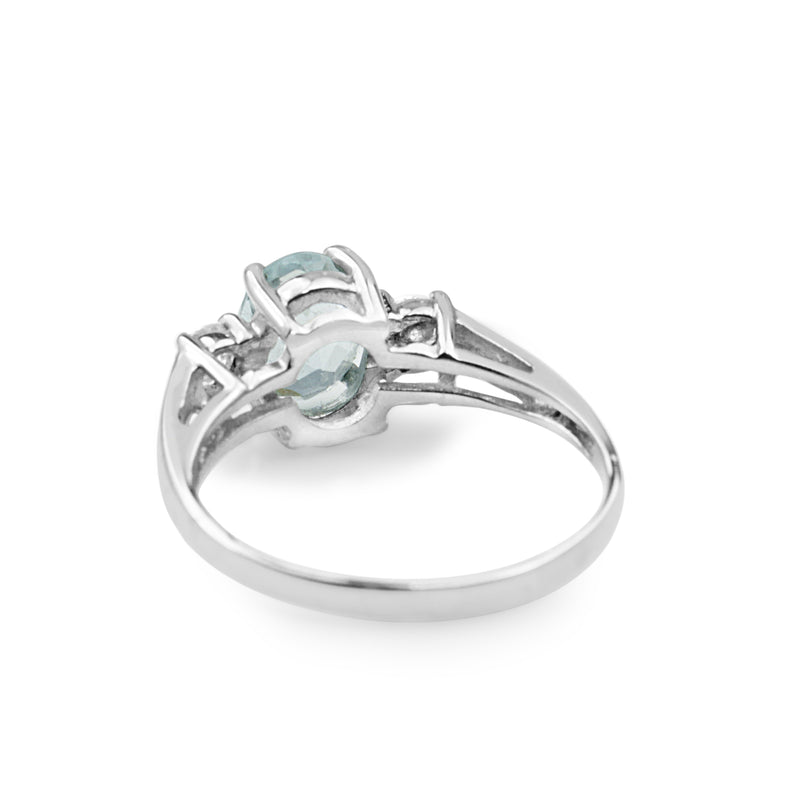 14ct White Gold Aquamarine and Diamond 3 Stone Ring