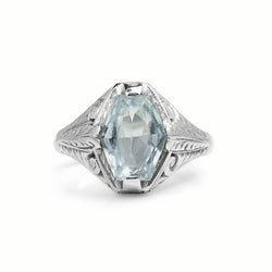 18ct White Gold Art Deco Aquamarine Ring