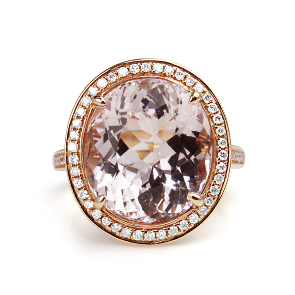 18ct Rose Gold Morganite and Diamond Ring